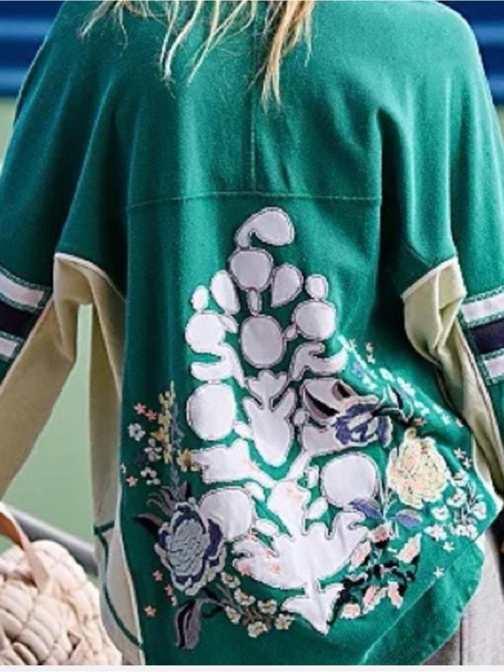 FP Movement by Free People Emerald Green Embroidered Floral Jacket